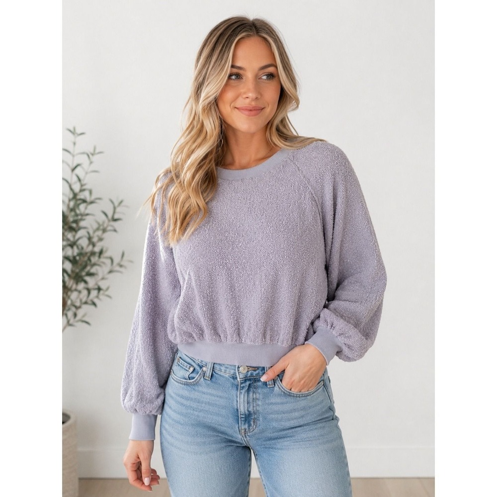 Free People Found My Friend Pullover Sweater Lavender Purple Textured Knit Small